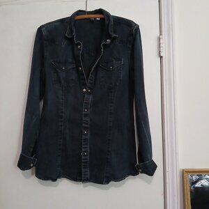Divided H&M Black Denim Black Snap Fitted Western Shirt/Chore-Jacket Sz M